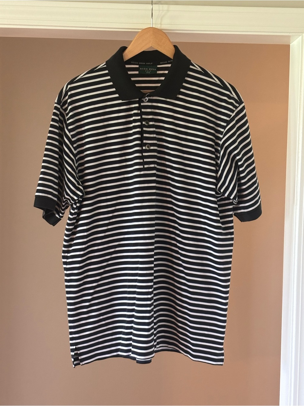 Hugo Boss Golf Black & White Striped Polo Shirt - Men's